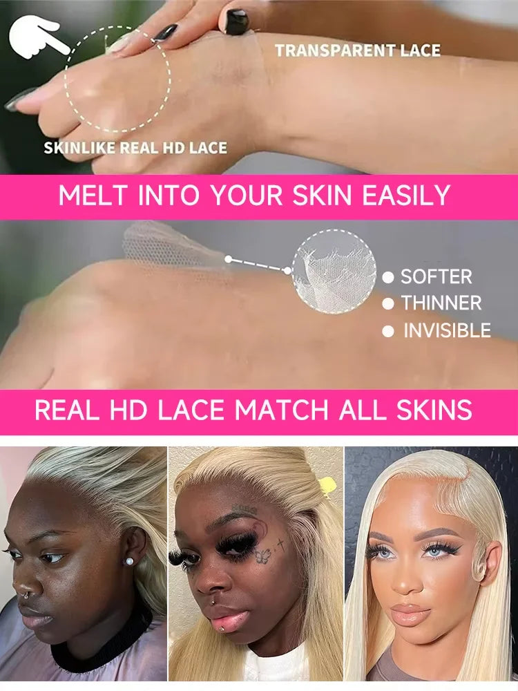 613 HD Lace Frontal Wig 13x4 Ready to Go Glueless Wigs 12A  270% Density Straight Blonde Lace Front Wigs Human Hair 22 inches